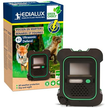 Edialux Répulsif ultrason renards et martres anti renards anti martres flash LED anti chats chiens dissuasif animal extérieur protection jardin détecteur de mouvement étanche fréquence réglable couvre