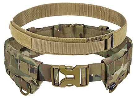 IDOGEAR Cintura Tattica Molle Cintura Militare Cintura modulare per rigatori Cintura da Combattimento Regolabile con Cintura Interna e Set di Cinture Esterne (Medium, Multi-Camo)