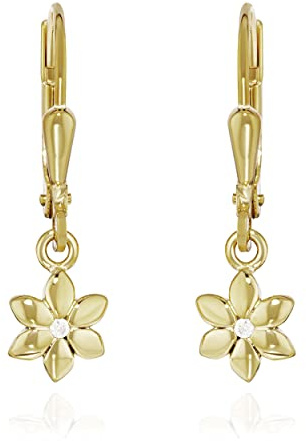 NKlaus Paar Brisur Blume Ohrhänger 333 Gelb Gold 8 Karat 8x8mm Zirkonia weiß Ohrringe 11989