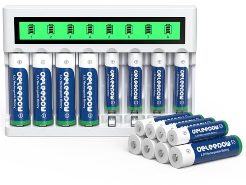 Deleepow NiMH AA Rechargeable Batteries 8 Pack 3300mAh 1.2V AA Rechargeable Battery and 8 Pack NiMH AAA Batteries with Charger