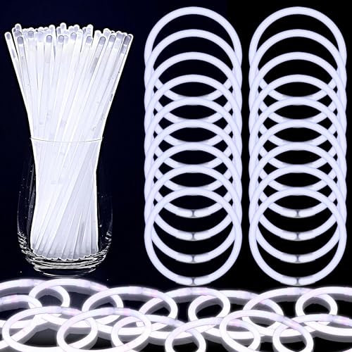 PartySticks Barras luminosas en paquete grande: 100 unidades de pulseras luminosas premium de 8 de larga duración - color blanco (tubo con 100 unidades) (paquete de 100 blancas)