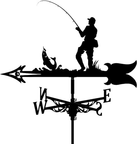 Generisch Wetterfahne Fischer Wetterfahne Farm Retro Wetterfahne Wetterhahn Windrichtungsanzeige Edelstahl Angler Form Outdoor Ornamente Einfach zu montieren