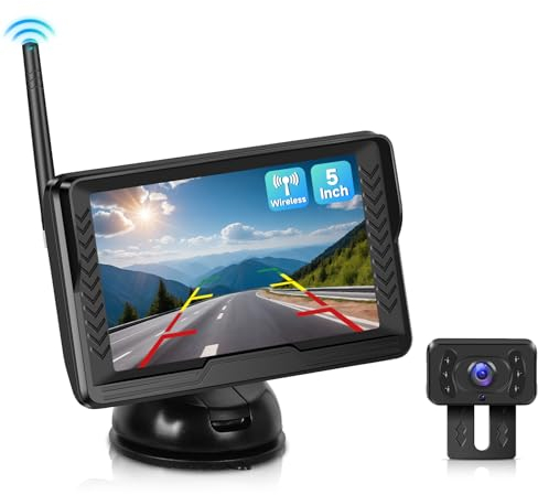Podofo Wireless Telecamera Retromarcia AHD Con Monitor da 5 '' Digitale IP69 Visione Notturna Impermeabile Ventosa Grandangolare Facile Installazione Con Macchina Fotografica Della Targa DC12V