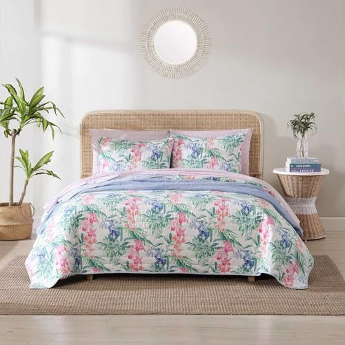 Tommy Bahama - Juego de edredón tamaño Queen, Ropa de Cama Reversible de algodón con Fundas a Juego, decoración botánica Colorida para el hogar (Rosa orquídea isleña, Queen)