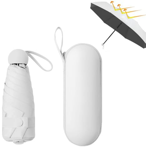 YZDZSW 6 Ribs Windproof Compact Umbrella, Small Umbrella for Handbag, Pocket & Micro Travel Umbrellas UV Umbrellas with Case for Men Women 90 X 55cm (white)