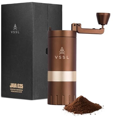 VSSL Java G25 Kaffeemühle, manuell, bis zu 25 g Fassungsvermögen, konischer Frässtift aus Edelstahl, Bronze