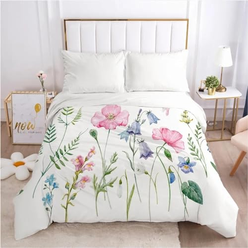 Bettbezug, Bettdecke, Bettbezug, 3D-HD-gedruckt, mit Reißverschluss, Bettwäsche, einfaches rosa Blumen-Bettwäsche-Set, 260 x 220 cm + 50 x 80 cm x 2