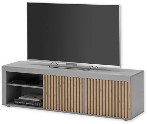 Jasper TV-Lowboard in Grau, Artisan Eiche Optik - Moderner TV Schrank mit viel Stauraum für Ihr Wohnzimmer - 150 x 40 x 40 cm (B/H/T) | 2 offene Fächer, Lamellen-Optik, Wohnzimmer, Montagematerial inklusive, für verschiedene Einrichtungsstile geeignet, modern