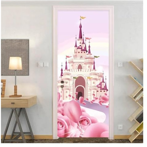 Türaufkleber Türtapete Türbilder Türposter Verzauberter Wald-Kabinentür-Aufkleber, Fantasy-Magie-Welt, Tapetenaufkleber, Wandbild, Poster, Zuhause, Schlafzimmer, Dekor(B,77x200cm)