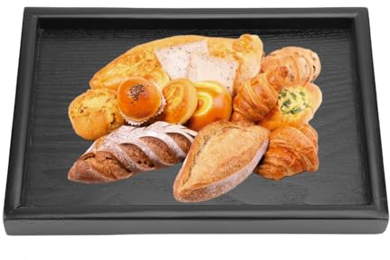 Msiud Plateau Décoratif Bois Noir Rectangulaire Rangement Repas 30x24cm | Bois solide style moderne, design rectangulaire, 30x24cm, multifonction thé rangement repas, idéal table basse décoration