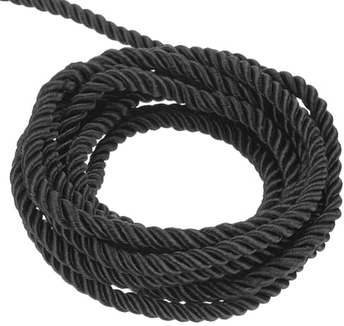 sourcing map Twisted Cord Trim 5 Yard 3mm Black - 5m | 3-Ply Twine Braided Rope Shiny Thread String for Craft Gift Bag Curtain Christmas Decor