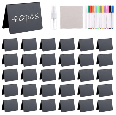 MUXHEL 40PCS Mini Chalkboard Signs, Small Chalk Board Price Tags for Display, Mini Blackboards Food Labels for Buffet, Coffee Shop, Bakery, Restaurant with Pens, Rag & Spray Bottle