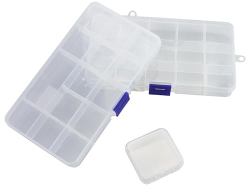 2 boîtes de tri rectangulaires en plastique avec 1 petite boîte de rangement carrée, boîte de tri transparente, boîte d'organisation pour bijoux, boucles d'oreilles, petites pièces (transparente)