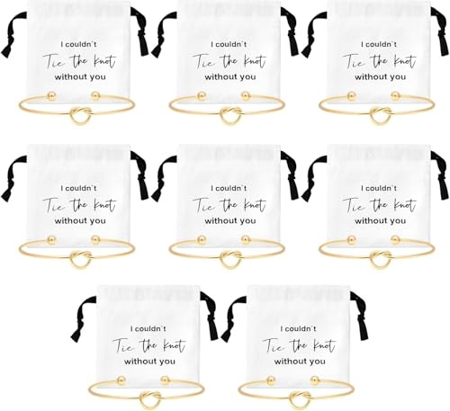 joonnair brudtärna smyckesväska 8 brudtärna armband liten väska med dragsko av linne bomull I Couldn't tie the knut without you brudtärna armband brudfest present (guld)