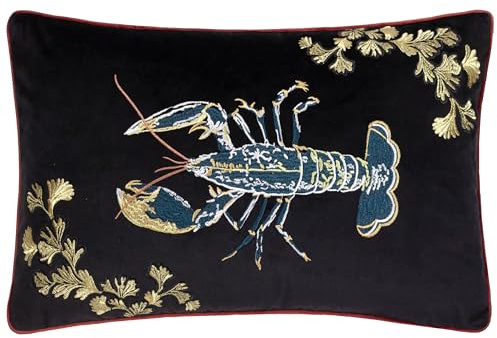 Paoletti Atlantica Housse de Coussin en Velours Brodé - Noir - 40x60cm