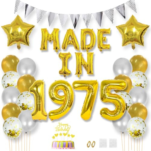 Daimay Happy 50 Birthday Balloon Banner Decorations Gold MADE IN 1975 Aluminum Foil Letters Balloons Latex Confetti Balloons Triangle Flag Party Supplies Cake Topper for Men Women Photo Props