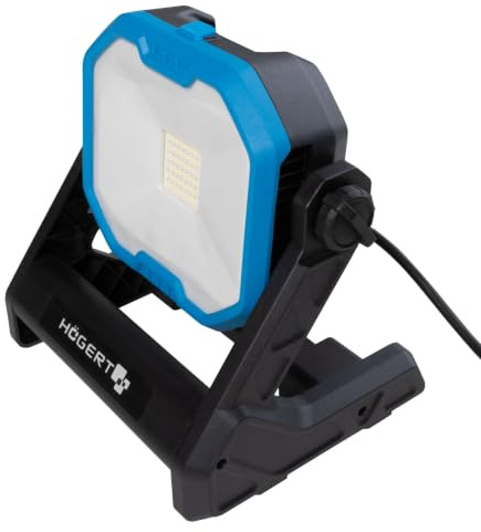 HÖGERT TECHNIK Akku-Baustrahler 18V, SMD LED Fluter, 2400 lm, 360° drehbar, 3 Leuchtmodi, 6500K, bis zu 7h Laufzeit, Akku-/Netzbetrieb, leicht & vielseitig, ohne Akku, mit Stromkabel