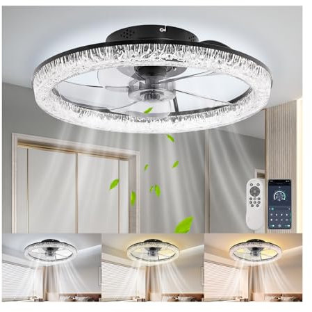 Ventilatore da Soffitto Con Luce, 50W, Ventilatore 6 Velocità/3 Temperature di Luce, Timer, Controllo App, Telecomando e Interruttore, Silenzioso, con Funzione di Memoria e Modalità Estate/Invern
