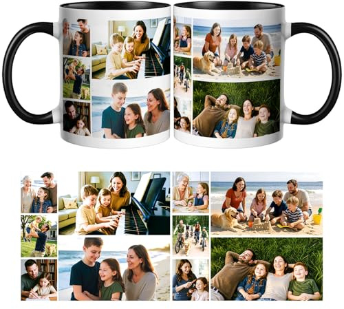 CWYW Taza Café Personalizada con 10 Foto,Collage Fotos Personalizado, Capacidad de 325ml,Regalo Personalizado Para Familia, Amigos, Cumpleaños
