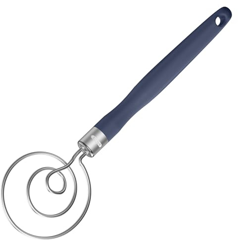U-Taste Danish Dough Whisk: 18/8 Stainless Steel Hand Sourdough Mixer, Food Grade Bread Dutch Wisk with Non-Slip Silicone Handle for Mixing Stirring Kneading Butter Mashed Potato (Midnight Blue)