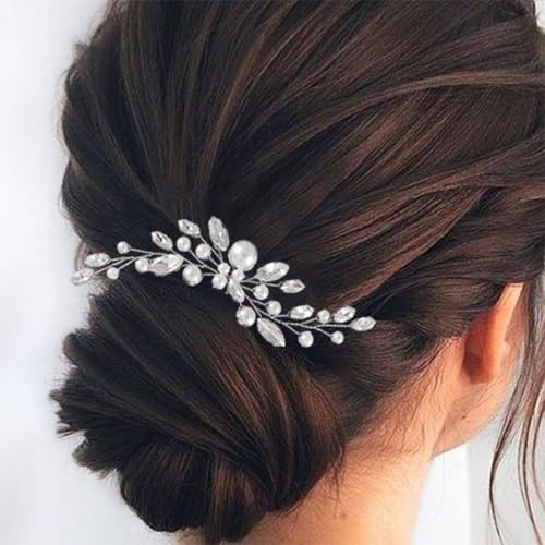 Evlry Perlen-Hochzeits-Haarnadeln silberne Braut-Haarspange Strass-Haarschmuck für Frauen