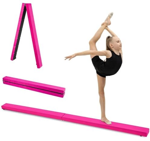 Holdfiturn 7FT 2.1M Folding Gymnastic Balance Beam - Ideal for Kids Training Home Gym Exercise Beginner to Pro, Non-Slip Surface (Pink)