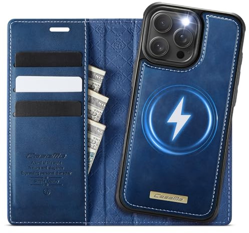 Coverilo Handyhülle für iPhone 13 Pro Max Hülle Abnehmbar 2-in-1 Magnetische Premium PU Leder Klapphülle Kabelloses Laden Kartenfach RFID Standfunktion Schutzhülle für iPhone 13 Pro Max – Dunkelblau