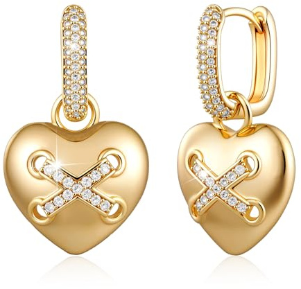 Richapex Gold Ohrringe Damen 18k Gold Hypoallergene Trendy Herz Creolen Ohrringe Hängend Klein Creolen Gold Ohrring für Damen