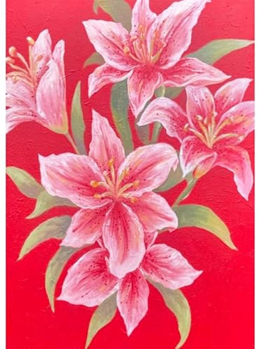 LCDIUDIU Grande Dipinto Ad Olio Su Tela, Moderno Astratto Rosso Fiori Di Giglio In Fiore Dipinto A Mano Opera D'Arte Senza Cornice per Soggiorno Camera Da Letto Ufficio Arredamento per La Casa 100X1