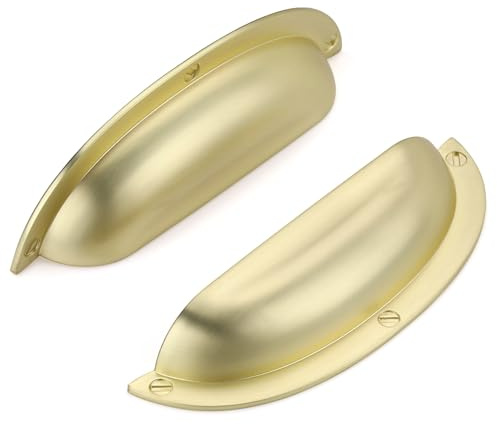 SYZOW Poignées de meuble 96mm, 6 pièce Poignée de placard Laiton Brossé Poignées de Coquille, Tiroir Semi-circulaires