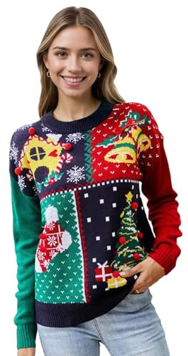 Crittygo Pull de Noël Femme Rigolo Ugly Pull Noel, Hiver Pullover Noel Femme, Noël Pull en Tricot pour Femmes, Cadeaux de Noël pour Les Femmes