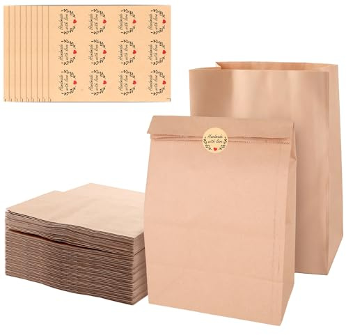 LDXDRU 100 Stück Papiertüten Groß, 33x25x14CM Kraftpapier Tüten, Papiertüten Braun, Kraftpapiertüten Geschenktüten,Süßigkeitentüten Butterbrottüten,für Einkaufen, Hochzeiten, Verpackungen, Partys