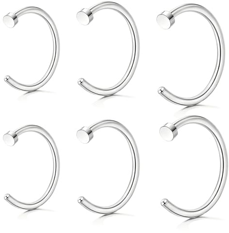 Wqafe 6 Stück Edelstahl Nasenpiercing Nase Ring 316L Chirurgenstahl Fake Nasenring Piercing Hoop Knorpel Dünn Klein Helix Hypoallergen 18G 20G 6mm 8mm 10mm