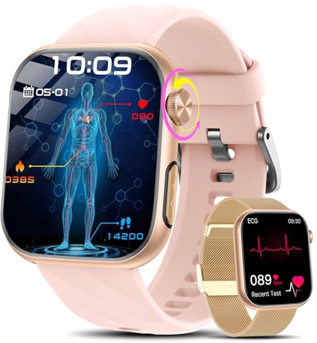 Marsyu 2025 Neu Damen smartwatch Fitness Tracker mit 100+Sports Modes, 1,97 AMOLED fitnessuhr mit Telefonfunktion,IP68 wasserdicht, SOS-Taste Nachrichtenerinnerung für iOS Android