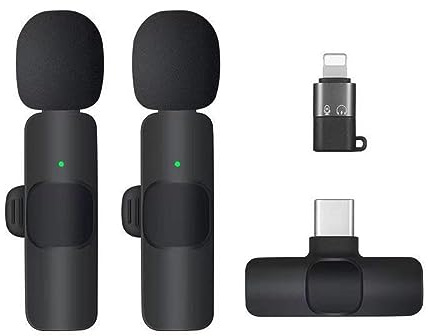 Microfono wireless a clip, microfoni lavalier wireless, microfono a clip da bavero, microfoni plug-play, per telefoni di tipo C, iPhone, iPad, registrazione video, TikTok, Facebook Live, YouTube Live
