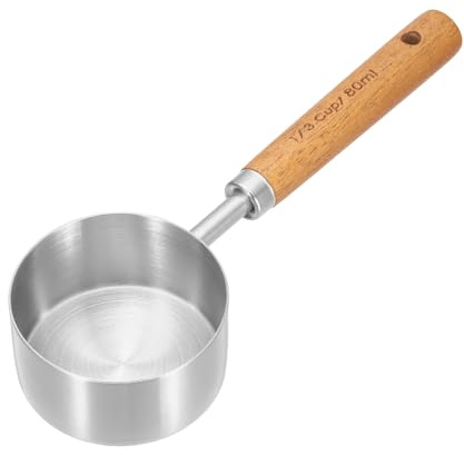 sourcing map Cuchara medidora, cuchara de café de acero inoxidable de 80 ml con mango de madera para café molido, té, azúcar, cocina, hornear, madera