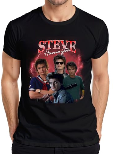 Steve Harrington Stranger seriefigur present babysitter Hawkins t-shirt för män, svart, L
