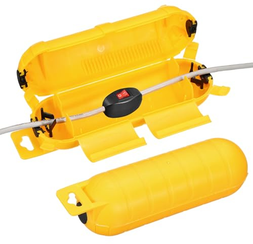 sourcing map 2Pcs Outdoor Extension Cord Safety Cover, IP55 ABS Yellow Waterproof Electrical Connection Box Outdoor Plug Cover Protector for Socket Christmas Holiday Light, 230 x 67.5 x 67.5mm