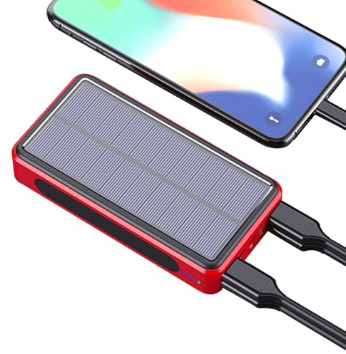 Power Bank Alimentato a Energia Solare, Power Bank Portatile con Pannello Fotovoltaico, Batteria da 20000mAh Impermeabile con Luce LED per Viaggio, Campeggio, Studenti e Adulti