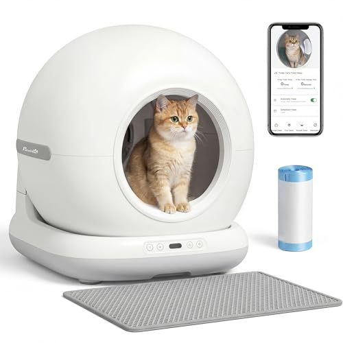 PawHut Lettiera Gatto Autopulente, Lettiera Automatica Gatti 72L con Telecamera HD, App, Sensori di Sicurezza, Antiodore, Contenitore Rifiuti 7L, Sacchi Spazzatura, Silenzioso, per Più Gatti 1-12kg