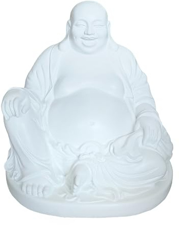Relaxdays Buddha Figur lachend, 45 cm, Gartenfigur, weiß | Vintage Dekofigur Wohnzimmer, wetterfest, frostsicher