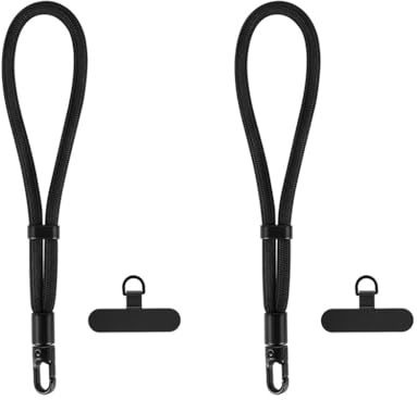 Joysuelly Cordon Telephone Portable Reglable Noir avec 2 Patchs en Metal, Dragonne Telephone Portable Universelle pour Smartphone, Chaine Telephone Portable Tour de Cou pour Activites de Plein Air