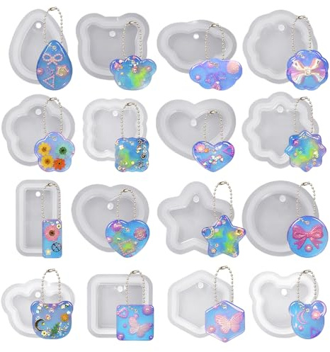 16 Pezzi Stampo Silicone Ciondolo,Stampi Portachiavi per Resina Epossidica,SZMK Stampi per Gioielli Fai Da Te,Sapone Stampo per Candele Riutilizzabile,Silicone Mould per Decorazioni, Artigianale