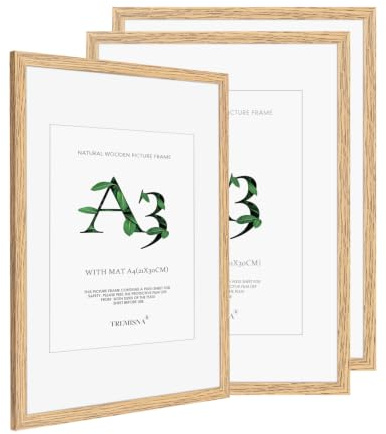 3x A3(29.7x42cm) Picture Frame Natural Wood.A3 Photo Frame | with Mount for A4(21x29.7cm) — Includes HD Perspex.Wall Mountable