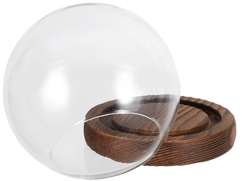 GALPADA Dôme de Verre Élégant avec Socle en Bois pour Exposition de Fleurs Conservées, Cloche en Verre Transparente, Décoration Intérieure pour Salon