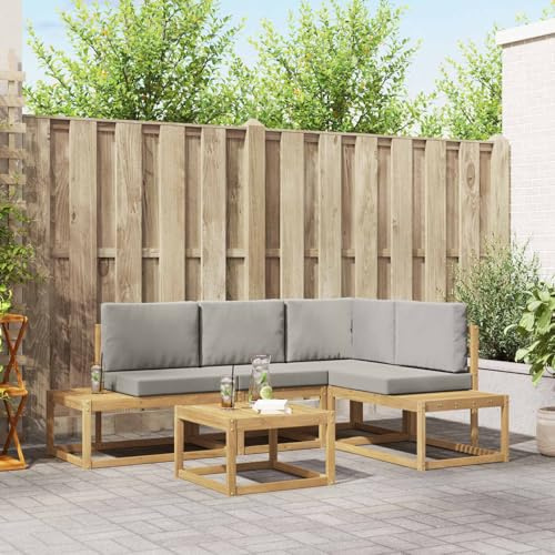 LoogCape Outdoor-soffa set 4 stycken vit ljusgrå polyester väderbeständig loungesoffa med kudde, utbyggbar som sittgrupp för terrass balkong trädgård veranda och poolområde för avkoppling