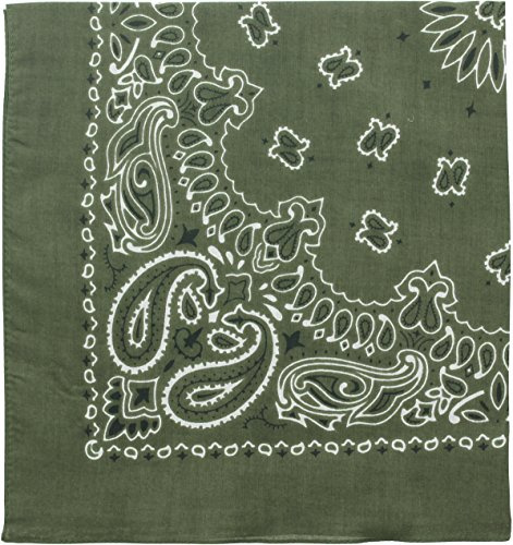 ARMYU Classic Trainmen Paisley Bandanas, Military Army Head Scarf Do-rag Cotton Bandanna (Olive Drab - 22)