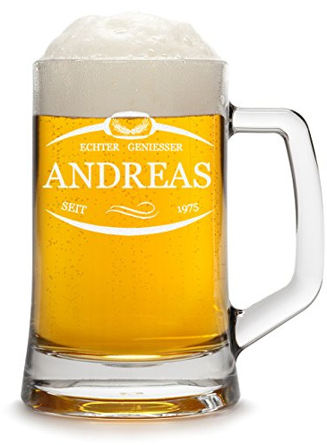 Bierkrug Personalisiert mit Gravur eines Namens und Jahreszahl - Bierseidel Geschenk zum Geburtstag - Motiv Umrandung mit Ähren 0,5l