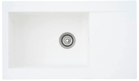 Respekta Denver Lavello in Composito Mineralite Bianco/Lavello da incasso a 1 vasca da 86 x 50 cm/Lavello adatto a basi da 60 cm di larghezza