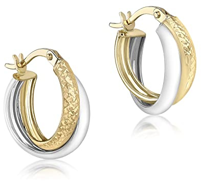 Carissima Gold Damen 2-farbig 5.5 mm x 15 mm Diamantschliff Übergang Kreol Ohrhänger 9k (375) Gold